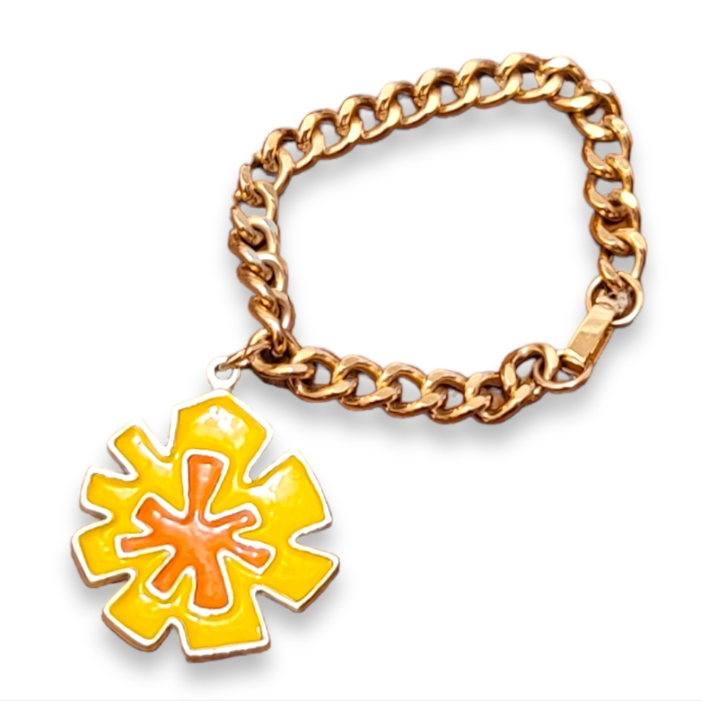 Coro vintage gold tone yellow orange enamel charm bracelet
